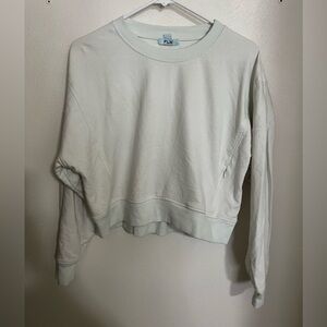FLX Classic Fleece Cropped Athletic Crewneck Sweatshirt White Blue Women's Sz XS